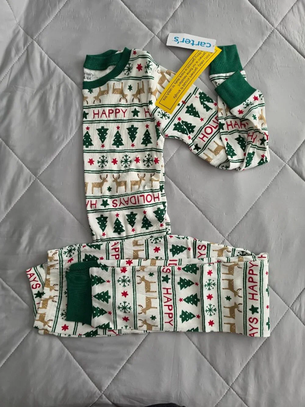 Carter's Family Matching Kids Pajamas Green Happy Holidays Size 8